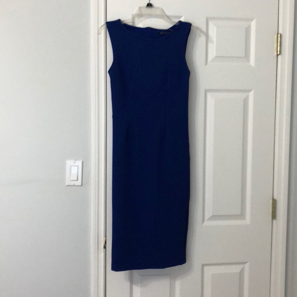 Cobalt blue dress to the knees, slim fitting - Picture 1 of 2